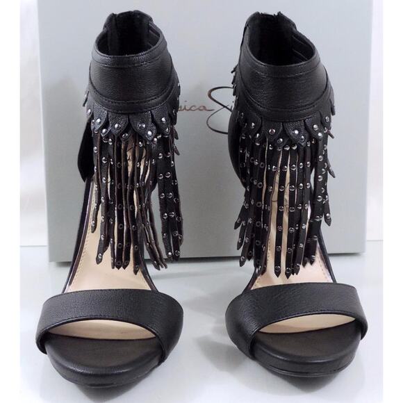 Jessica Simpson Reiko Studded Fringe Platform Heels Sandal Leather Black Size 11 - Picture 5 of 7